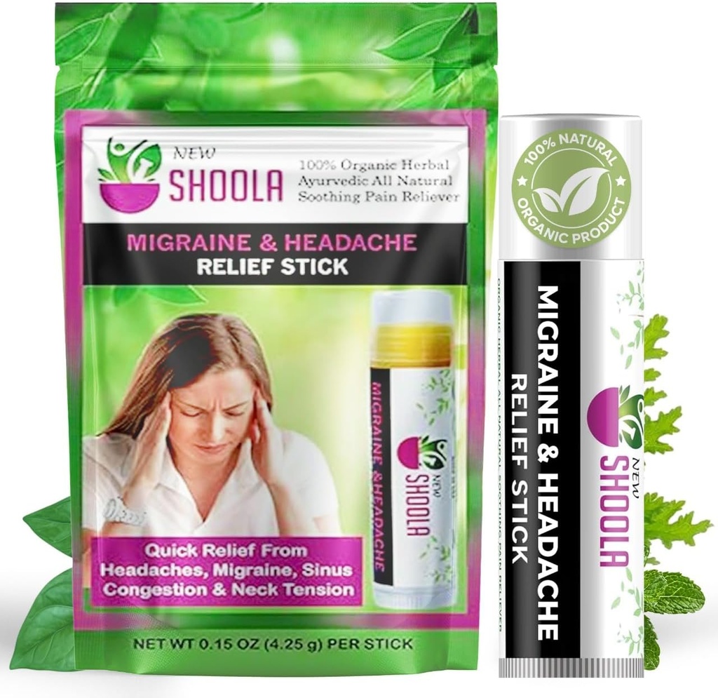 סיוע Migraine ו- Headache Balm Stick Roll On - 100% אורגני Herbal Balm - הקלה מהירה מכאב ראש, Migraine, Stuffy Noseungestion, צוואר Tension - No Side Vapor Rub