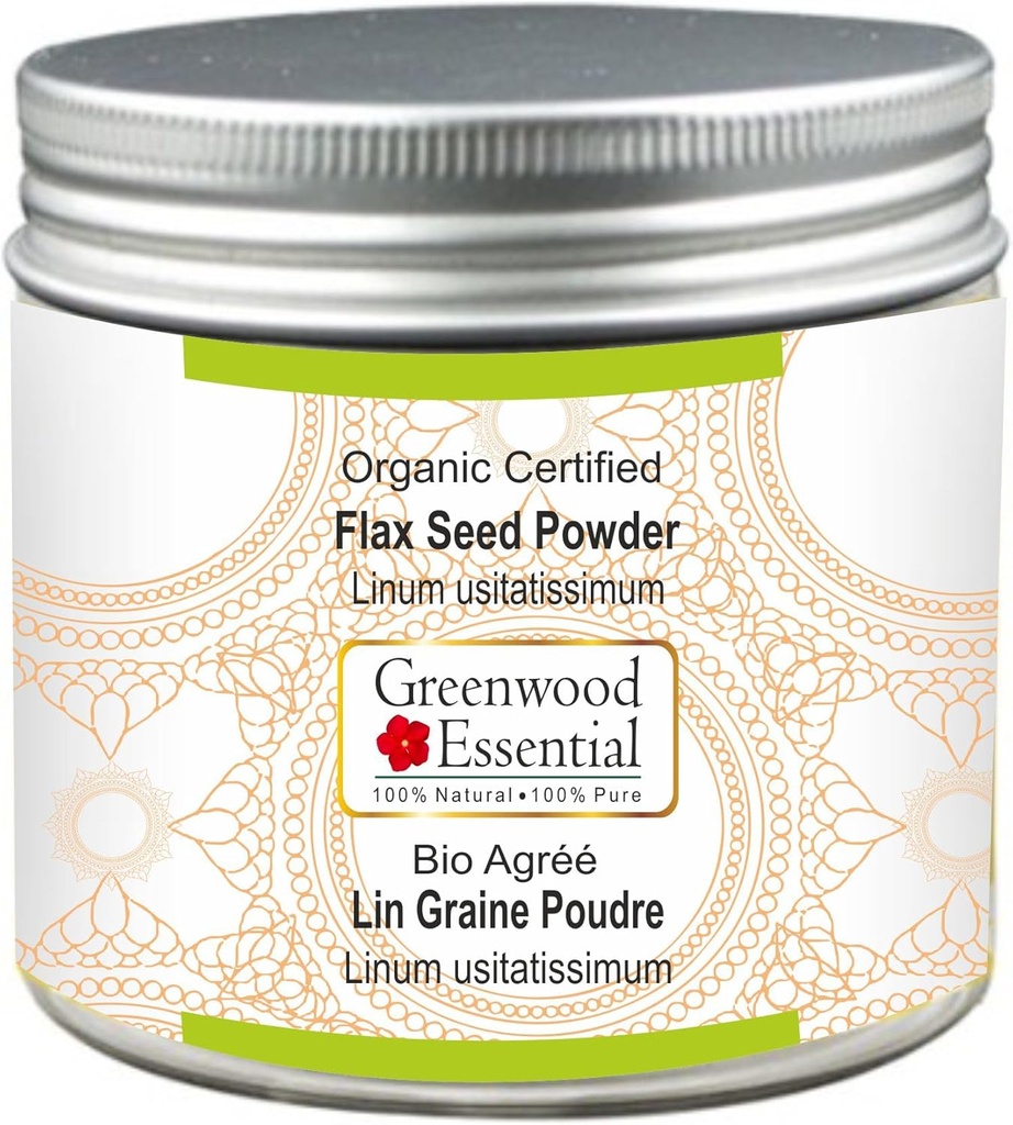 Greenwood Essential Pure Flax Seed אבקת (Linum usitatissimum) אורגני מוסמך 100gm (3.5 oz)