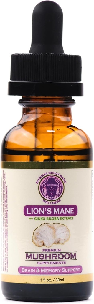 Lions Mane Mushroom תוסף - אורגני Mushrooms - כפול-Extraction שמן Tincture w / גינקו בילובה - תמיכה למוח, זיכרון, מיקוד, בריאות Gut - 30 מ"ל, 1 Fl Oz (Pack של 1)
