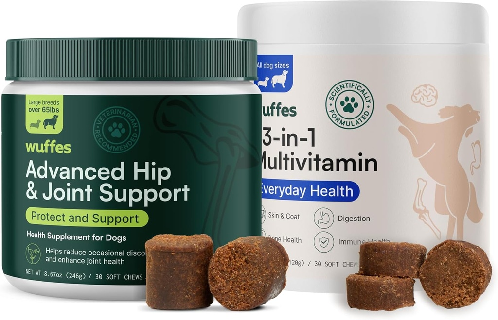Wuffes hip ו- Joint Supplement for Large Breeds ו- 23-in-1 Multivitamin Bundle