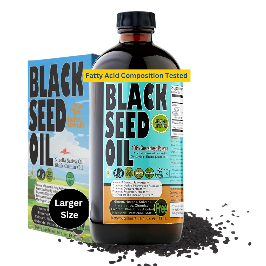 Premium Black Seed Oil נוזלי 16 oz - סוכר חינם 3 חודשים לספק Antioxidant טורקי Black Cumin Seed שמן - 3X Thymoquinone הראשון קר העיתונות, Halal, Sweet Sunnah