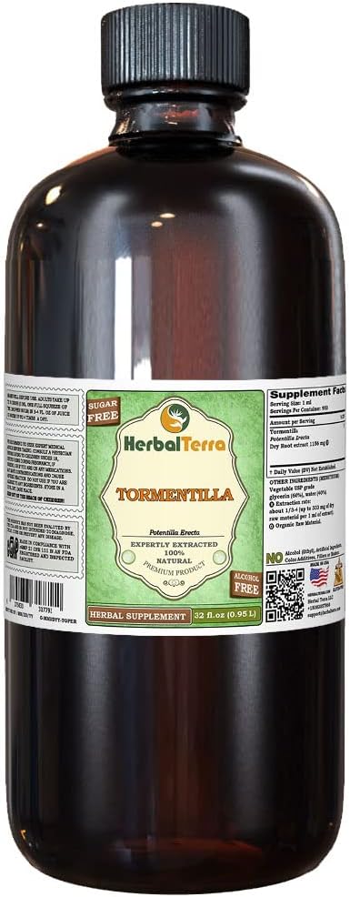 Tormentilla (Potentilla ארקסטה) Glycerite, Dried Roots Alcohol-Free Liquid Extract (שםBrand: HerbalTerra, Proly Made in USA) 32.oz (0.95 l)