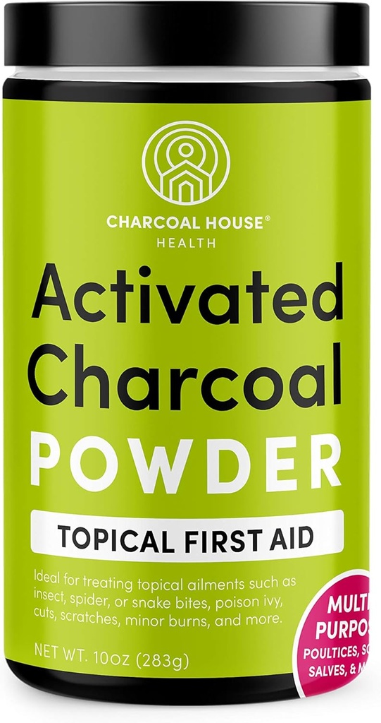 Charcoal House Hardwood הפעיל אבקת Charcoal - עזרה ראשונה עבור ביצוע Poultices Charcoal Foot Soaks, Charcoal Baths & More! - 10oz