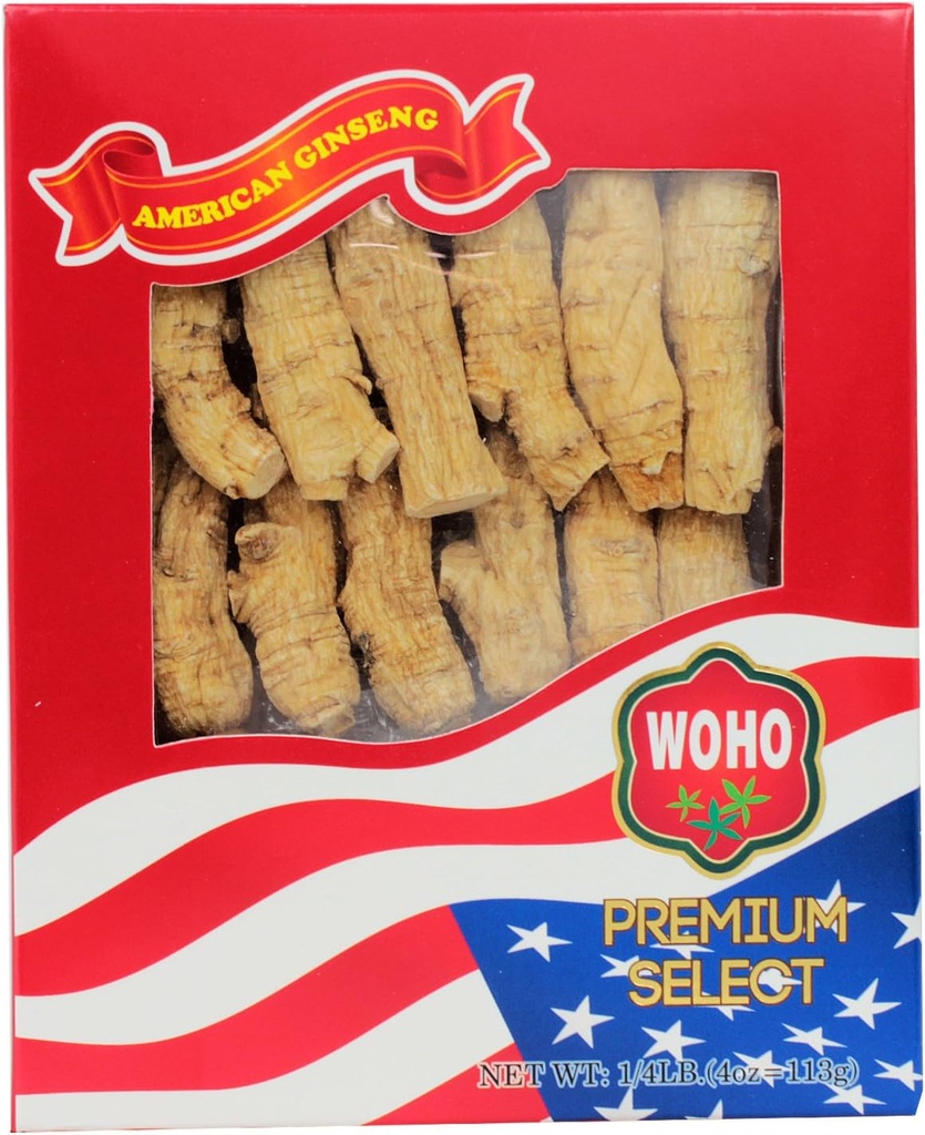 Woho American גינזנג שורש חצי גדול (#131.4) 4 oz Box