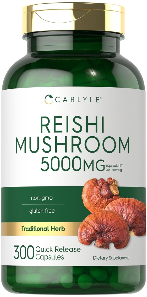 קרליל ריישי Mushroom תוסף 5000mg | 300 קפסולות | Non-GMO, Gluten Free Reishi Mushroom