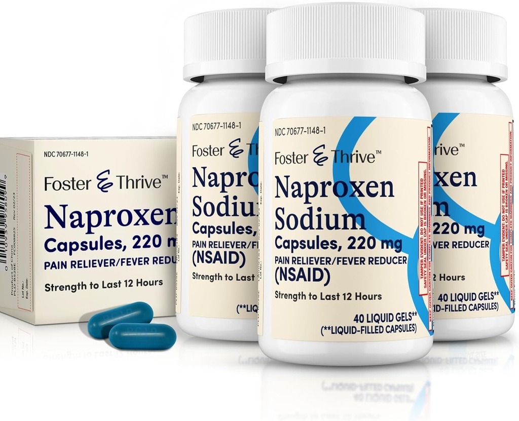 Foster & Thrive Liquid Gels with Naproxen Sodium 220 מ"ג NSAID Pain Reliever Fever הפחתה, 40 Gels, (Pack of 3)