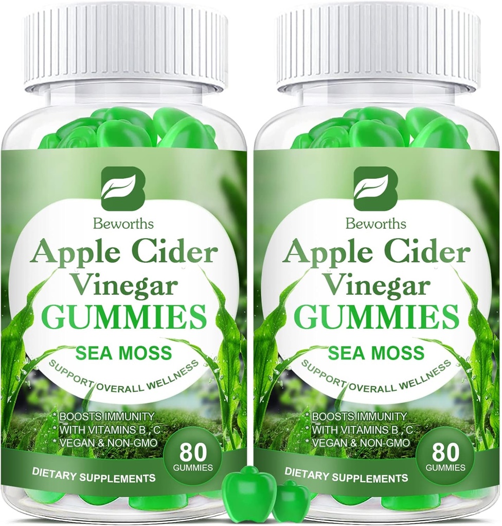 Apple Cider Vinegar & Sea Moss Gummies, מינרלים ACV אורגני עם אמא תוספת תמיכה Immune, Digestive Health for Adults & Kids, Seamos Gummy עם ויטמין B6 B9, B12