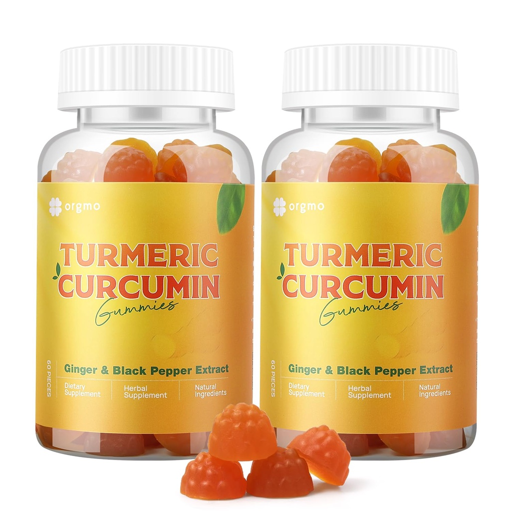 Turmeric Curcumin Gummies עם Black Pepper 2 Pack, Turmeric וג'ינג'ר תוספת לתמיכה משותפת Immune, סוכר ג'ינג'ר חינם עבור Inflammation טבעוני