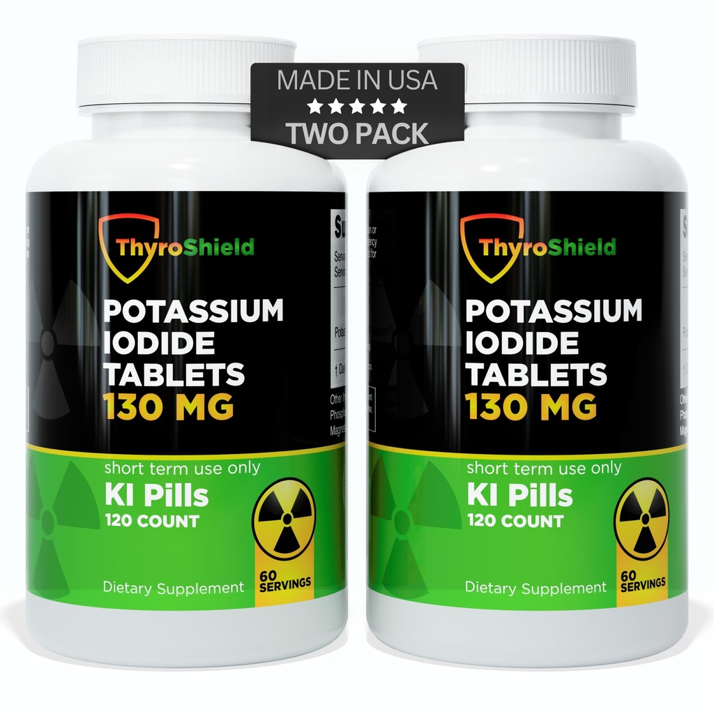 טבליות Potassium Iodide - 130 מ"ג Iodine טבליות עבור קרינה חשיפה | ארה"ב עשתה כדורי Fallout גרעיני KI Pills YODO Naciente 120 טבליות (2 Pack)