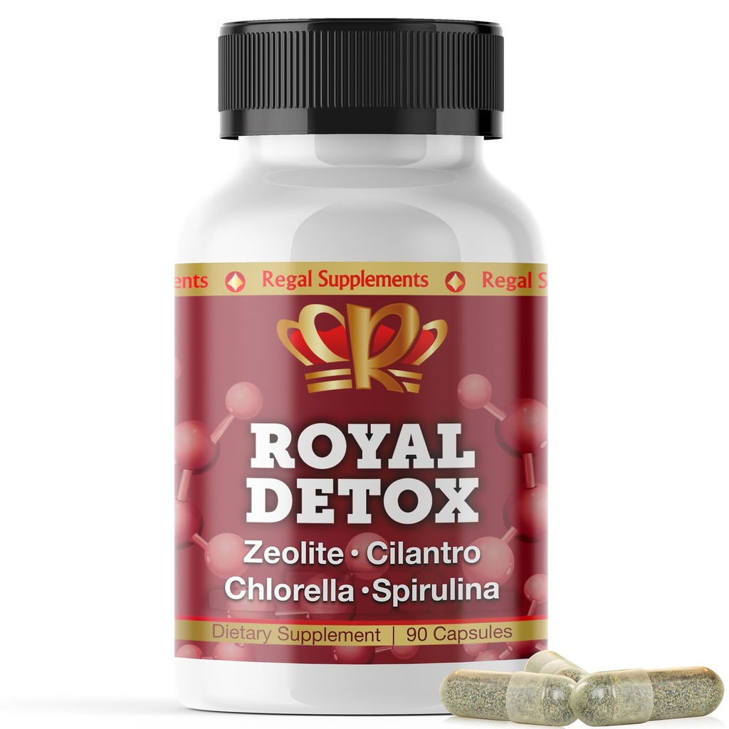 רויאל Detox - All-in-One Cleanse | Zeolite, Cilantro, Chlorella, Spirulina, Apple Pectin | Full Body, Liver, Colony Detox | תמיכה באנרגיה, Mood, Immunity, Gut Health, מופחת Inflammation 90 קפסולות