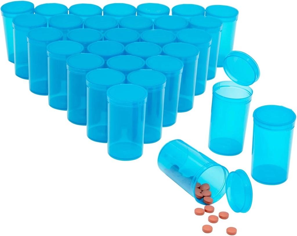 Juvale 30 Pack ריקה Pop-Top Pill Bottles - 19 Dram Capacity - Blueplastic - Caps for Easy Access - תרופות Containers & Vials עם Caps - Squeeze-Open Travel Vials