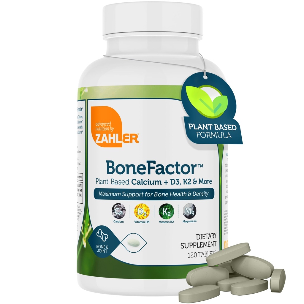 Zahler Bonefactor,עצמות העצם תוסף המכיל Calcium, ויטמין D, ויטמין K ומגנזיום, כשר מוסמך, 120 טבליות