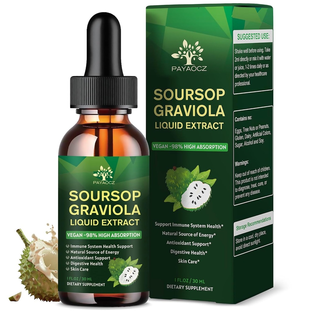 (חבילה) Soursop Liquid Drops Plus Sea Moss Extract, Graviola Bitters לחלץ נוזלי תמיכה סלולרית תאים והתחדשות, Immune Boost, Liver and Sleep, Soursop Oil Herbal Goodness, 1 Fl Oz Oz