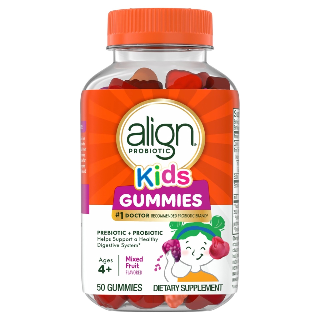 Align Probiotics, Kids Gummies, Prebiotic + Probiotic מסייע לתמוך במערכת העיכול בריאה *, #1 דוקטור מומלץ Probiotic Brand ‡ , 50 מסטיקנים Packaging עשויים להשתנות