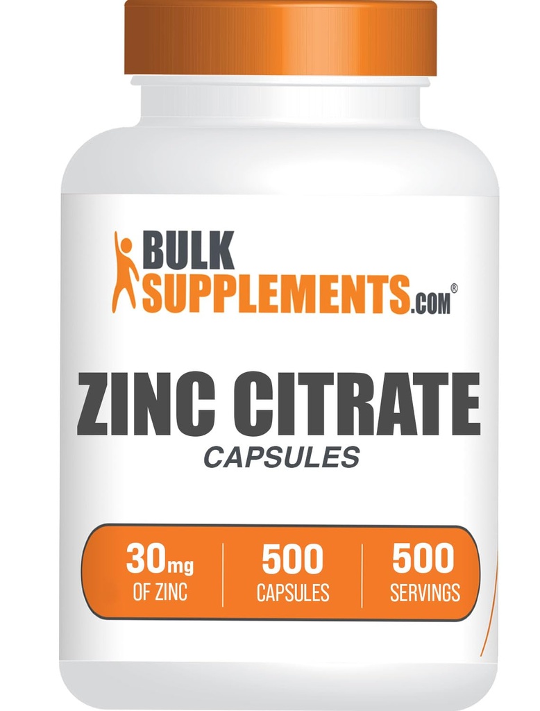 BulkSupplements.com Zinc Citrate כמוסות - תוספי Zinc, Gluten Free - 30 מ"ג לשרת, 1 קפסולה לשרת, 500 Count (Pack of 1)