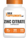 BulkSupplements.com Zinc Citrate כמוסות - תוספי Zinc, Gluten Free - 30 מ"ג לשרת, 1 קפסולה לשרת, 500 Count (Pack of 1)