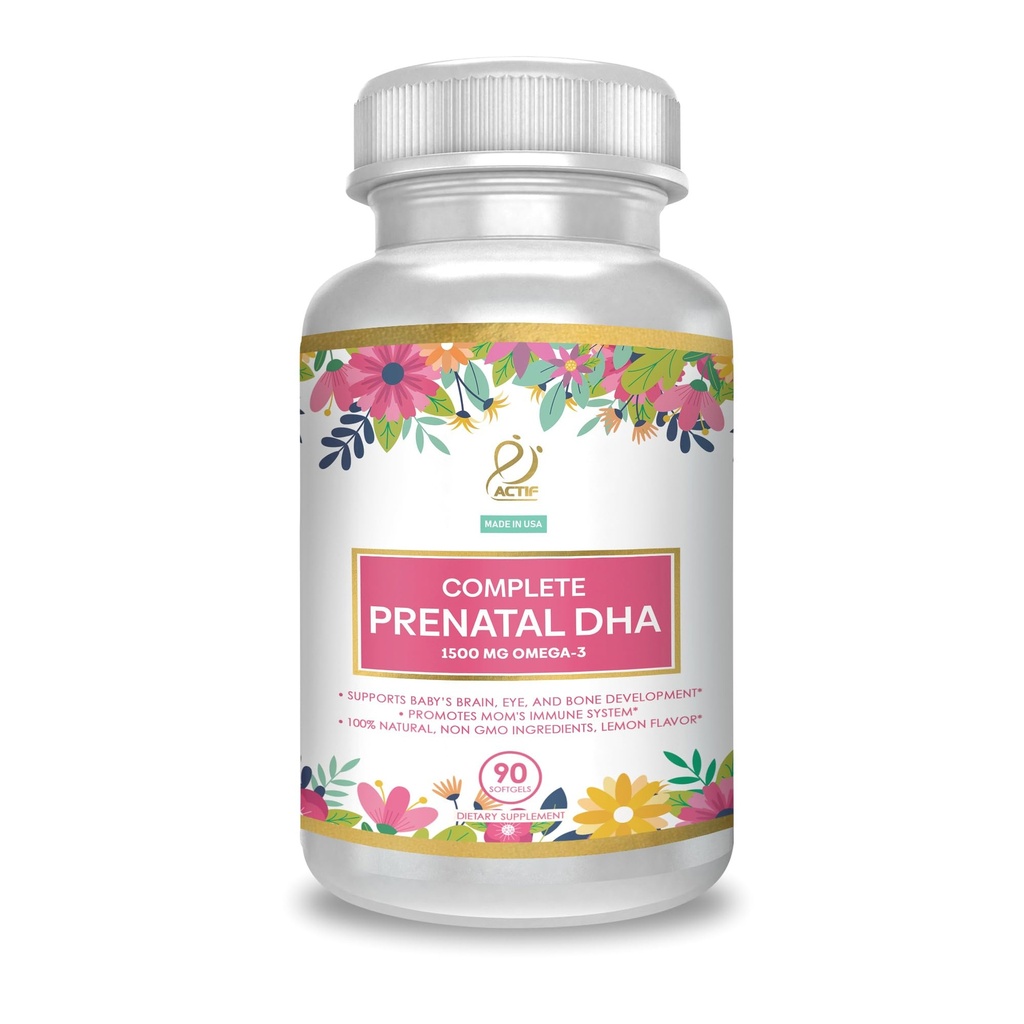 ACTIF השלם Prenatal DHA עם 1500 מ"ג אומגה 3, 100% טבעי, אורגני DHA, EPA - Non-GMO, 90 Count