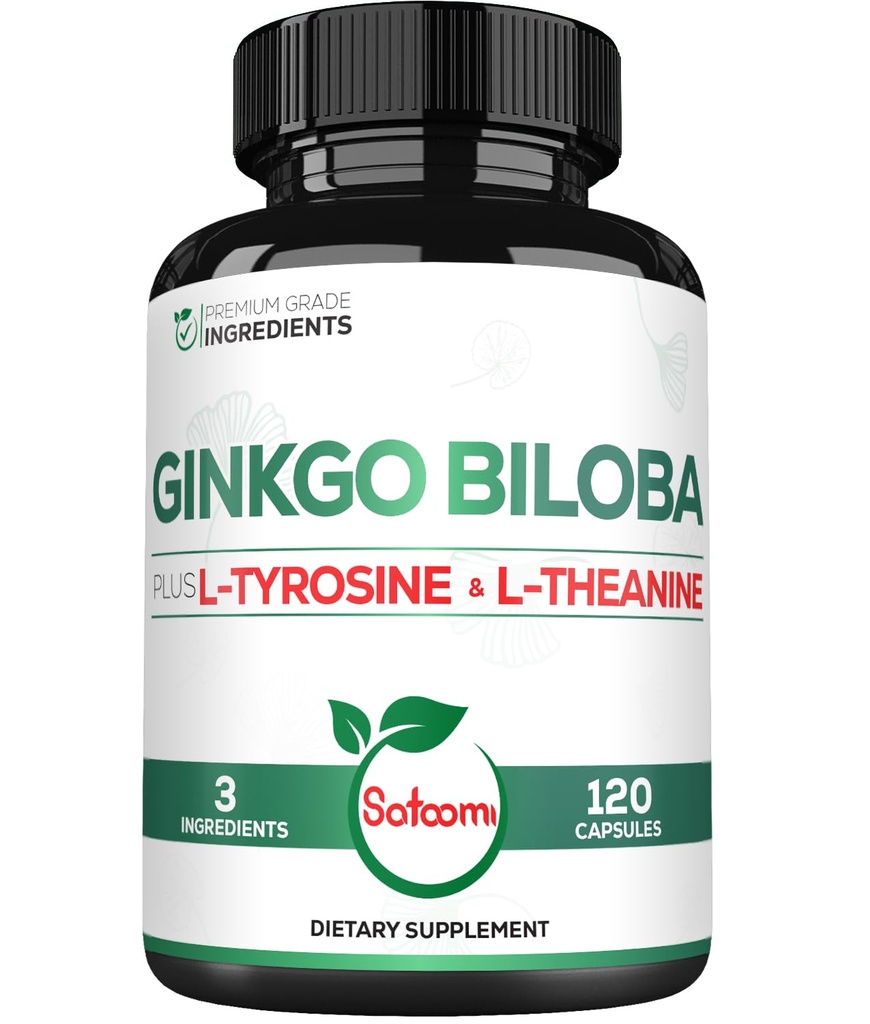 1000 מ"ג גינקו Bilobas עם L-Tyrosine, L-theanine - 120 קפסולות עבור אספקת 2-Month - תמיכה פוקוס, Mermory Function, Brain Health & Vision Quality