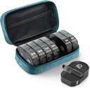 AUVON Canvas Bag Pill מארגנת 2 פעמים ביום, גדול AM /PM שבועי Box 7 Day Pill Case with Portable Cyan Zipper Cloth Bag for Holding תוספים, ויטמינים ושמן דגים