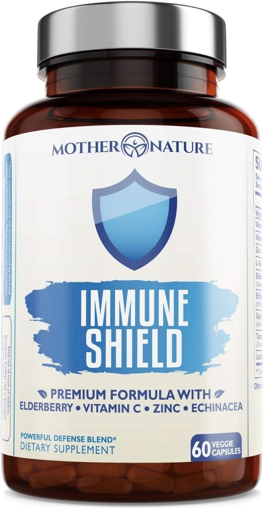 Advanced 7-in-1 Immune Support Supplement for Allergies - Elderberry, ויטמין C, Zinc ועוד - Boosts Immunity in Adults & Kids (60 קפסולות טבעוניות)