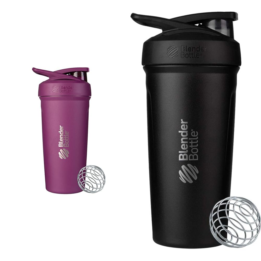 בלנדר בוטל 24Ounce Stainless Steel Shaker Cups with Wire Whisk, Plum ו Black