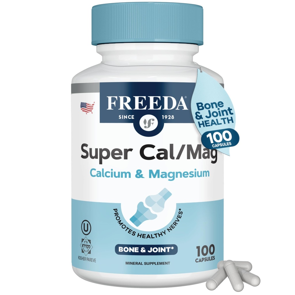 Freeda Super Cal / Magic - כשרון בריאות העצם - תומך בחוזק העצם, תפקוד עצבי ורגיעה שרירים - קפסולות Calcium Magnesium - צד שלישי נבדק - (100 קפסולות)