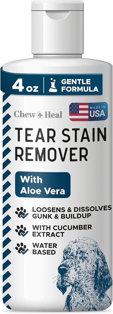 Chew + Heal Labs Pet Tear Stain Remover for Dogs - 4 oz Water-based Dog Eye Wash & ניקויer - Dissolves Gunk & Buildup - Aloe Vera & Cucumber Extractup