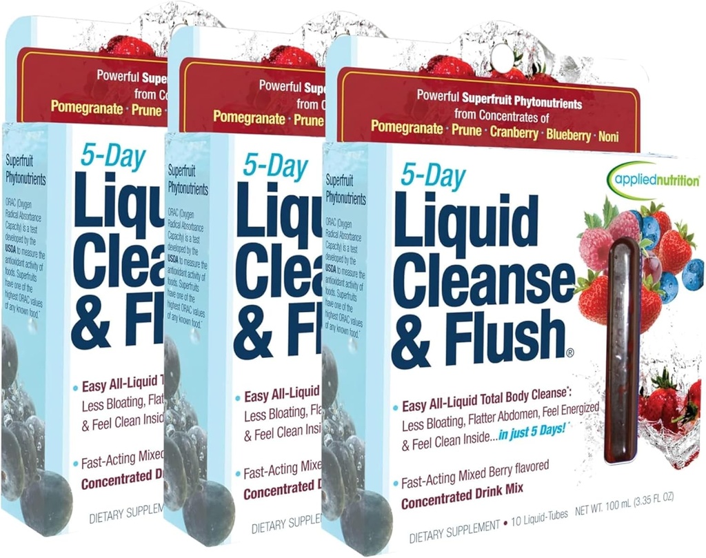תזונה יישומית 5-Day נוזל ניקוי ו Flush - 10 צינורות נוזליים, Pack של 3 - Clears Out Excess Matter & מקדם פונקציונליות משפטית בריאה - 30 משרתים