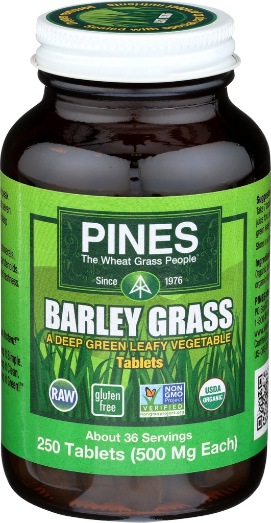 PINES אורגני Barley Grass, 500 מ"ג, 250 טבליות ספירה