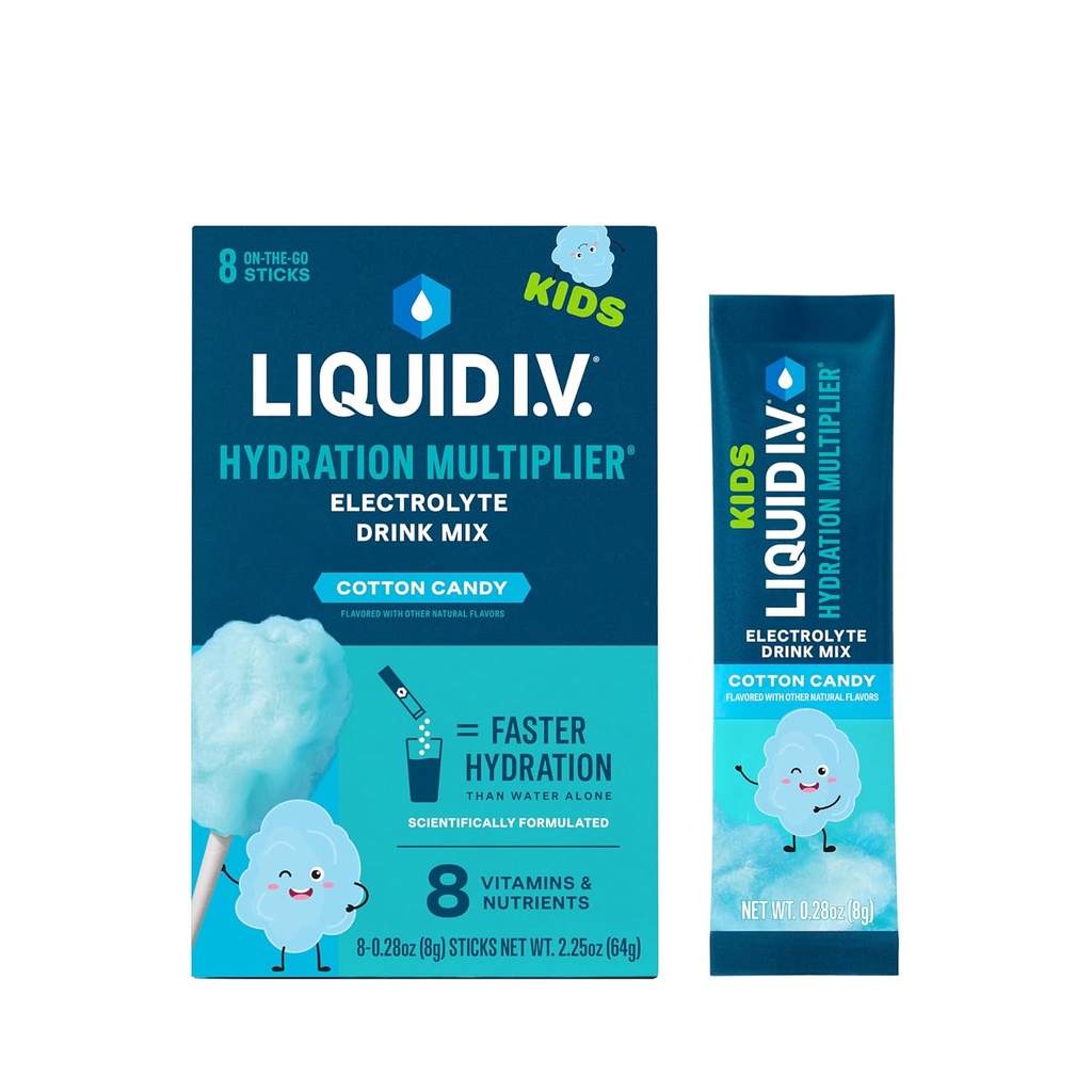 נוזל I.V. hydrotion Multiplier® +Kids - כותנה Candy | אבקת אלקטרוליטה שתי לערבב | 2 Pack (16שרתים)