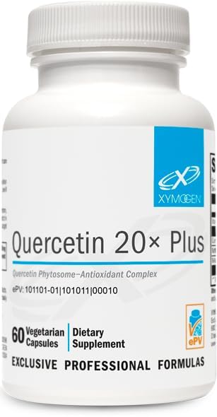 XYMOGen Quercetin 20× Plus - תוסף Quercetin - כל כך מורכב עם ויטמין C, N-Acetyl-L-Cysteine & Nettles - פורמולה לתמיכה הנשימה - טבעונית וגלוטן חינם (60 קפסולות)