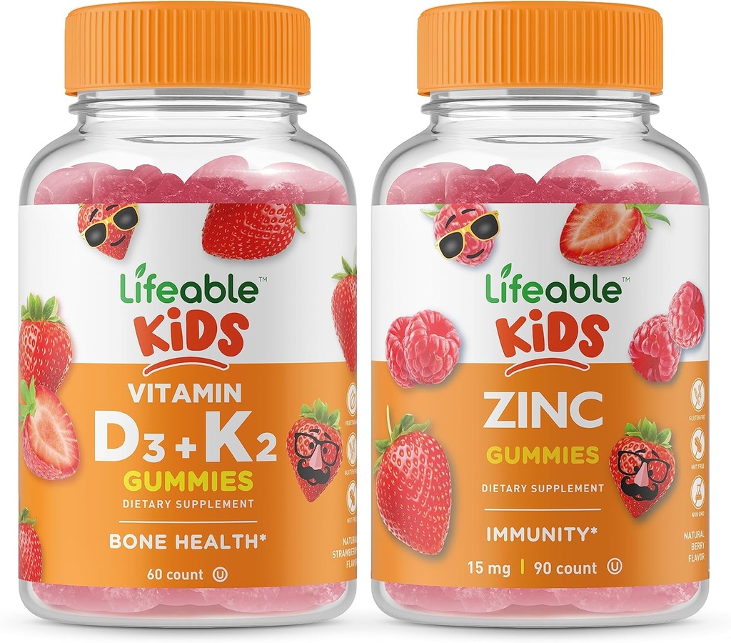 ויטמין D3 + ויטמין K2 ילדים + זינוק ילדים, חניכיים Bundle - גדול Tasting, ויטמין תוסף, Gluten Free, GMO חינם, Chewable Gummy