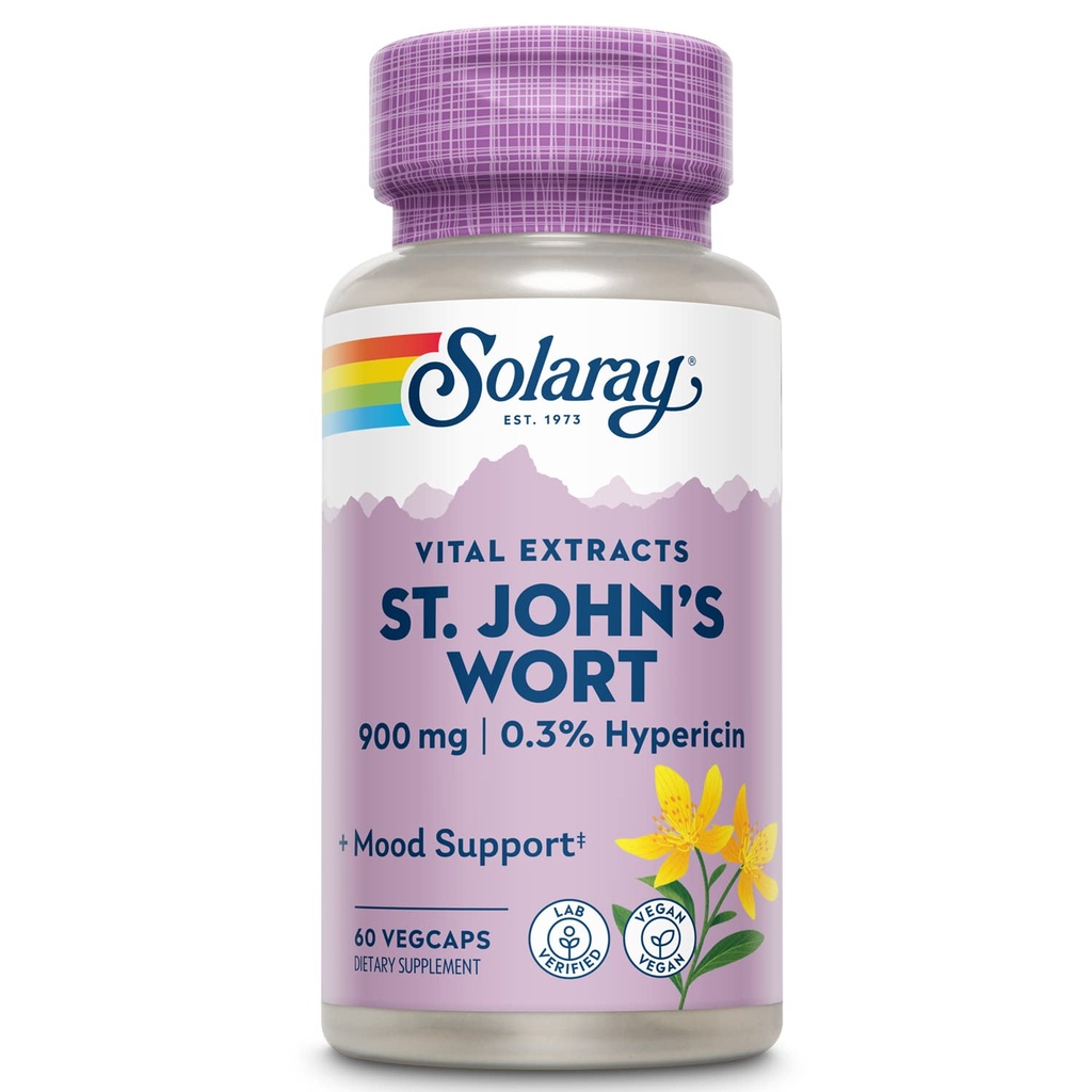 SOLAרי St. Johns Wort Aerial Extraction 450 מ"ג 2 Daily | Mood & Brain Health Support | 0.3% Hypericin | 60ct, 30 משרתת.
