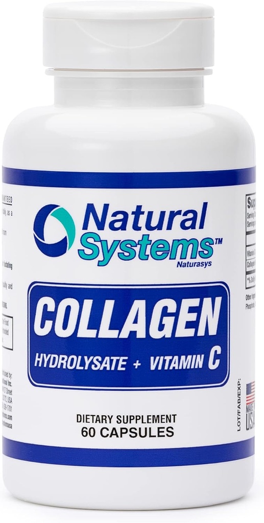 coagen Plus ויטמין C על ידי מערכות טבעיות 60 קפסולות - Collagen hydrolysate ו ויטמין C עבור שיער ועור Vital - Collagen תוספי נשים וגברים - hydrolyzed Collagen Peppers אבקת גלולות