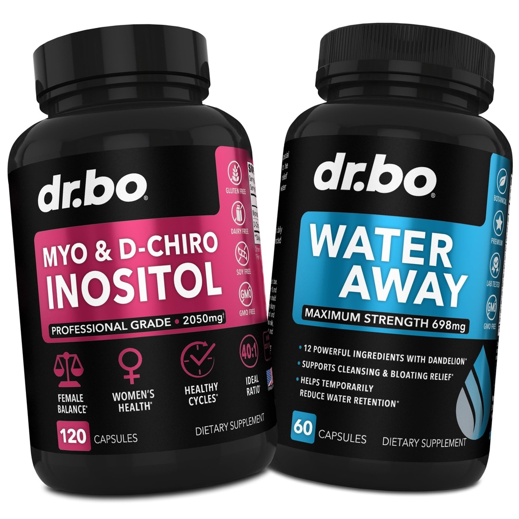 Myo-Inositol & D-Chiro Inositol & Water Away Pills - Water Retention Diuretics for Gut Health & Leg Swelling - תוספי מזון לנשים לתמיכה ב- Menstrual Cycle & Women Health