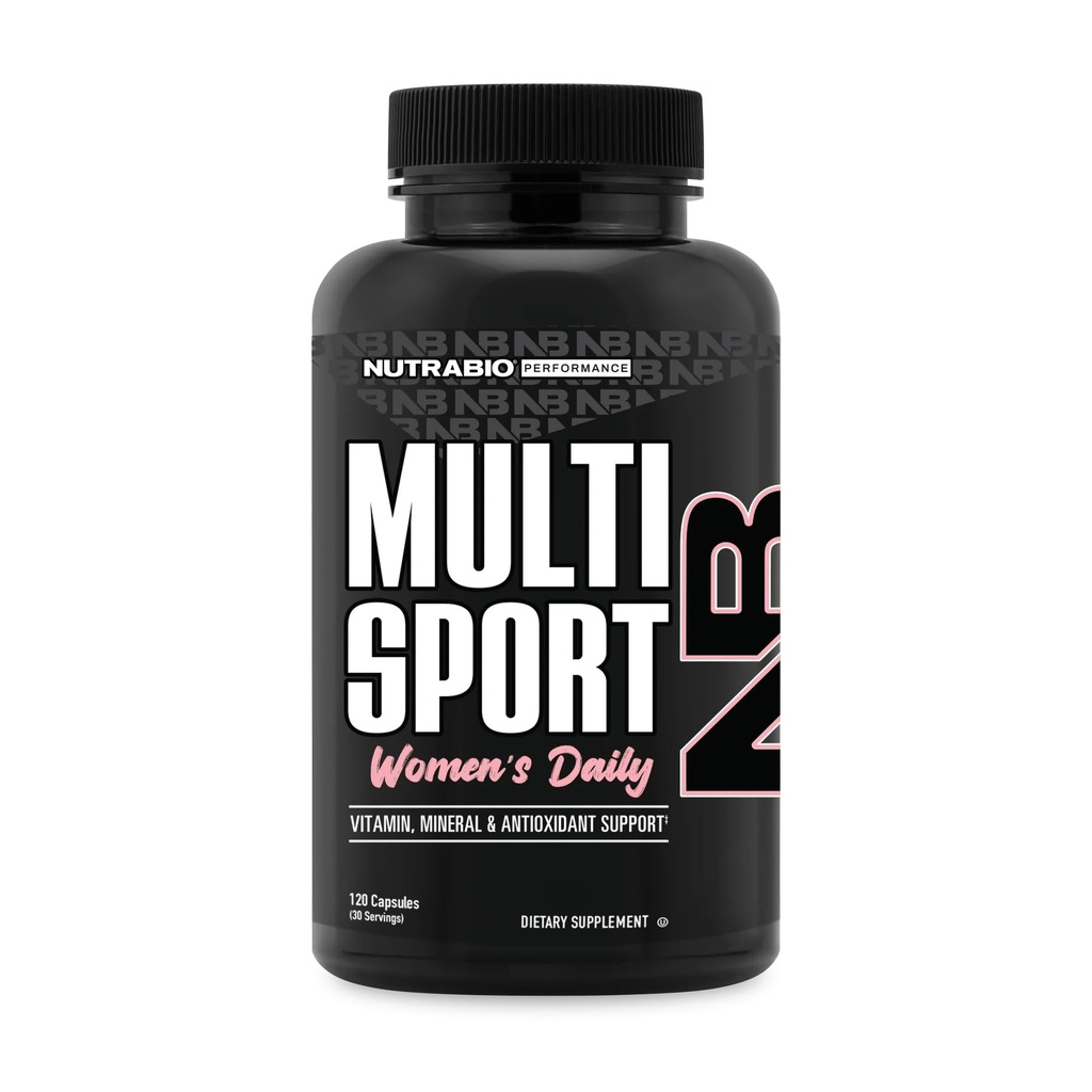 NutraBio Multisport for Women - Womens MultiVitamin - 33 ויטמינים, מינרלים, מיקרו-תזונה - עשיר באנטיoxidants - תומך בביצועים של פסגות אתלטיק, אנרגיה, מטאבוליזם (120 קפסולות ירקות)