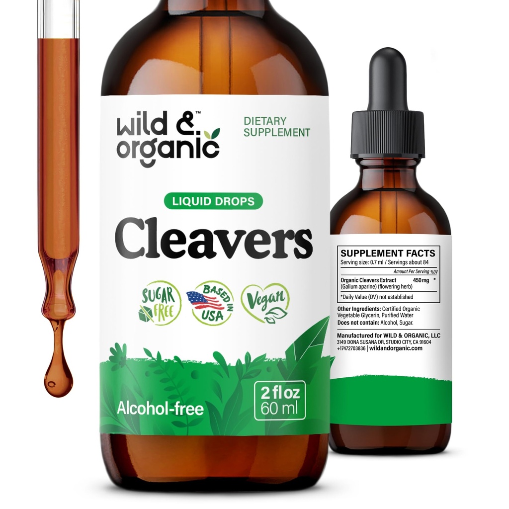 Wild & Organic Cleavers Tincture - טבעי Detox טיפות עם קלאסף Leaf - גליום Aparine Herb לחלץ תוסף - טבעוני, סוכר ואלכוהול חינם - 2 fl oz