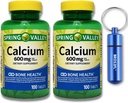 Calcium Bone Health Dietary Tablets, 600 מ"ג, 100 Count (2-Pack) Bundle עם BROS2FL Keychain מים עמידת מים ניידת גלולות (2 פריטים)