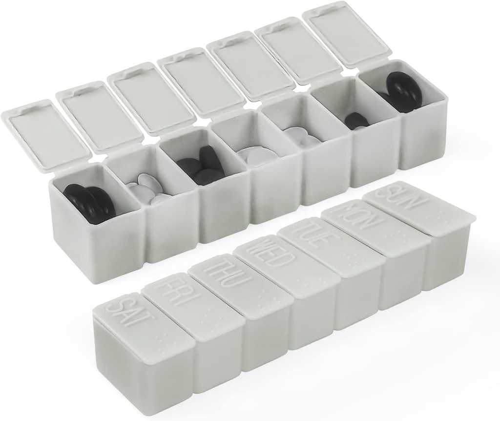 מארגנת גלולות קטנות שבועיות, 7 Day Pill Case, Dailyוויטמין Case Medicine Box, Pill Containers for Medicine Supplements Fish Oil (2Pcs,Grey)
