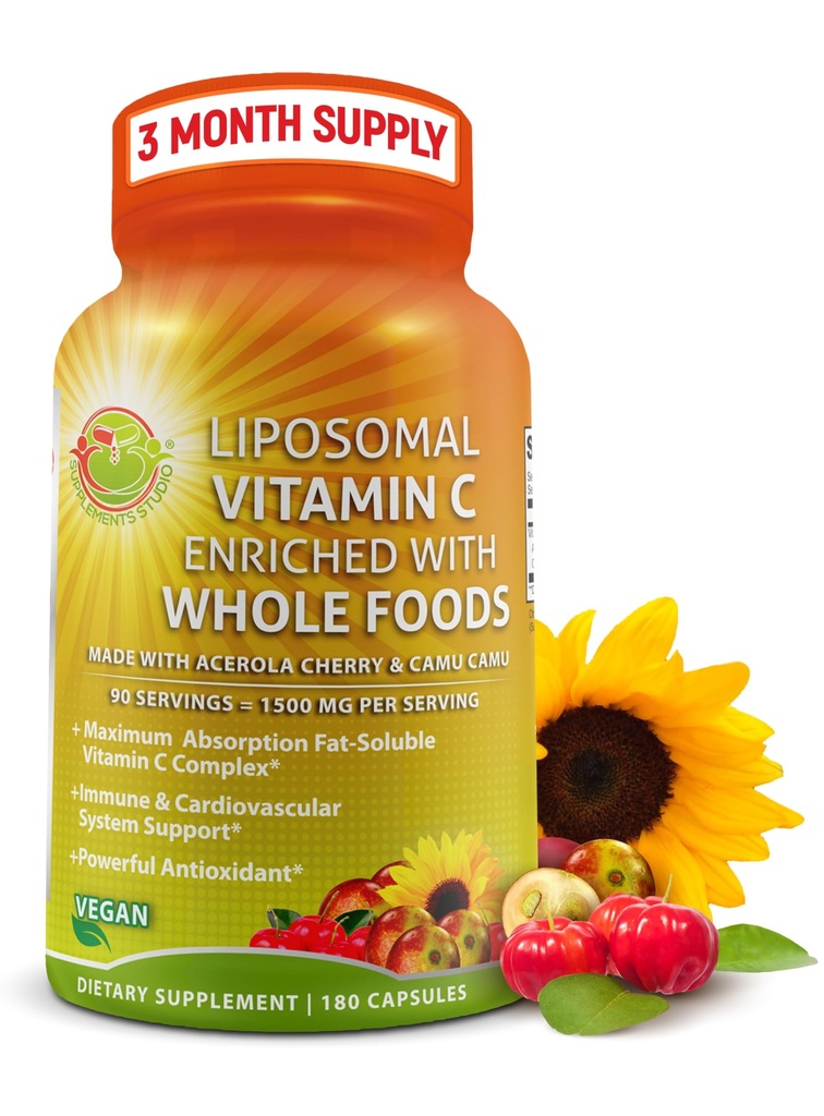 Liposomal ויטמין C קפסולות - 1500 מ"ג - מיוצר עם אורגני Acerola Cherries & Camu Camu, ויטמין C Liposomal - Immune Support Supplement, Enhanced Absorption & Bioavailability - 180 הרוזן ספירה 180