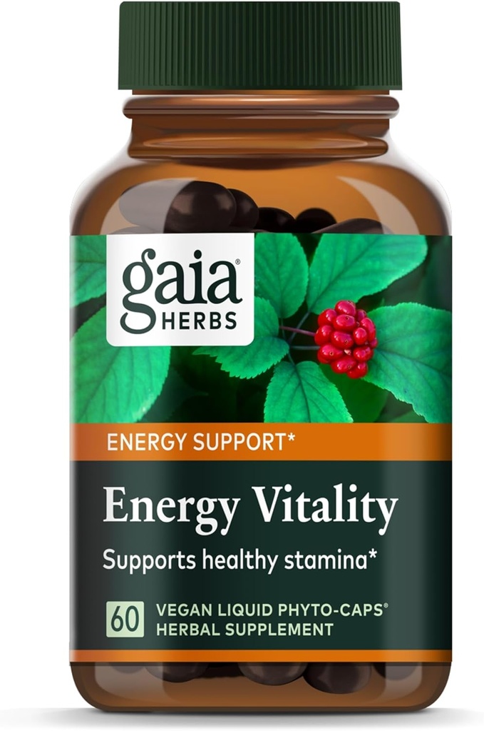 גאיה Herbs Energy Vitality - אנרגיה תומכת תוספי כדי לשמור על אנרגיה בריאה ורמות מתח - עם ג'ינקגו, גינצנג, תה ירוק ו Nettle * - 60 נוזל Phyto-Capsules (20 יום אספקה)