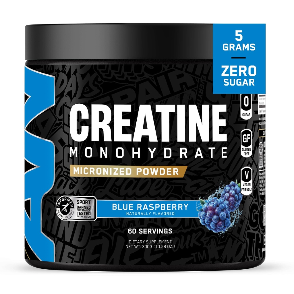 All Black Everything Creatine Monhydrate | 60 משרתות | Blue Razz | אבקת Amino Acid מיקרוnized