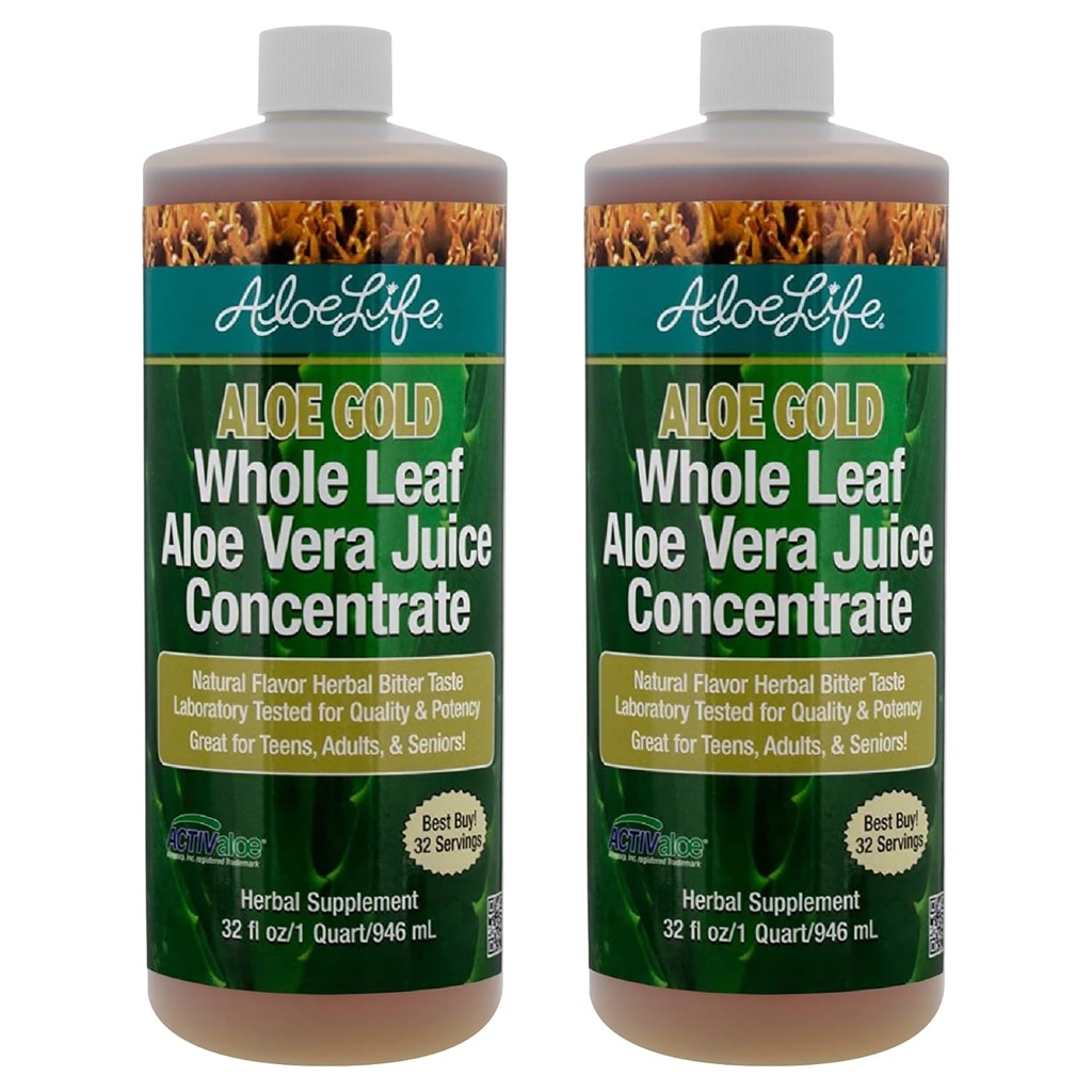 All Leaf Aloe Vera Juice, Organic, Gluten-Free (אלבו גולד, 32 oz)