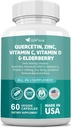 60 הרוזן Quercetin 50 מ"ג Zinc 1000 מ"ג ויטמין C 5000 IU ויטמין D3 1000 מ"ג Turmeric 1000 מ"ג Turmeric 1000 מ"ג עם Q-Defend Immune Band Reisshi Nettle Arteemisinin, Non-GMO, Free Supports Health Supports Health Supports Health