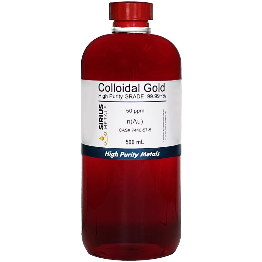 True Colloidal Gold - 50 ppm - 99.99+% Purity - 500 מ"ל (16.9 Fl Oz) בבקבוק פלסטיק חינם BPA - מיוצר בארה"ב
