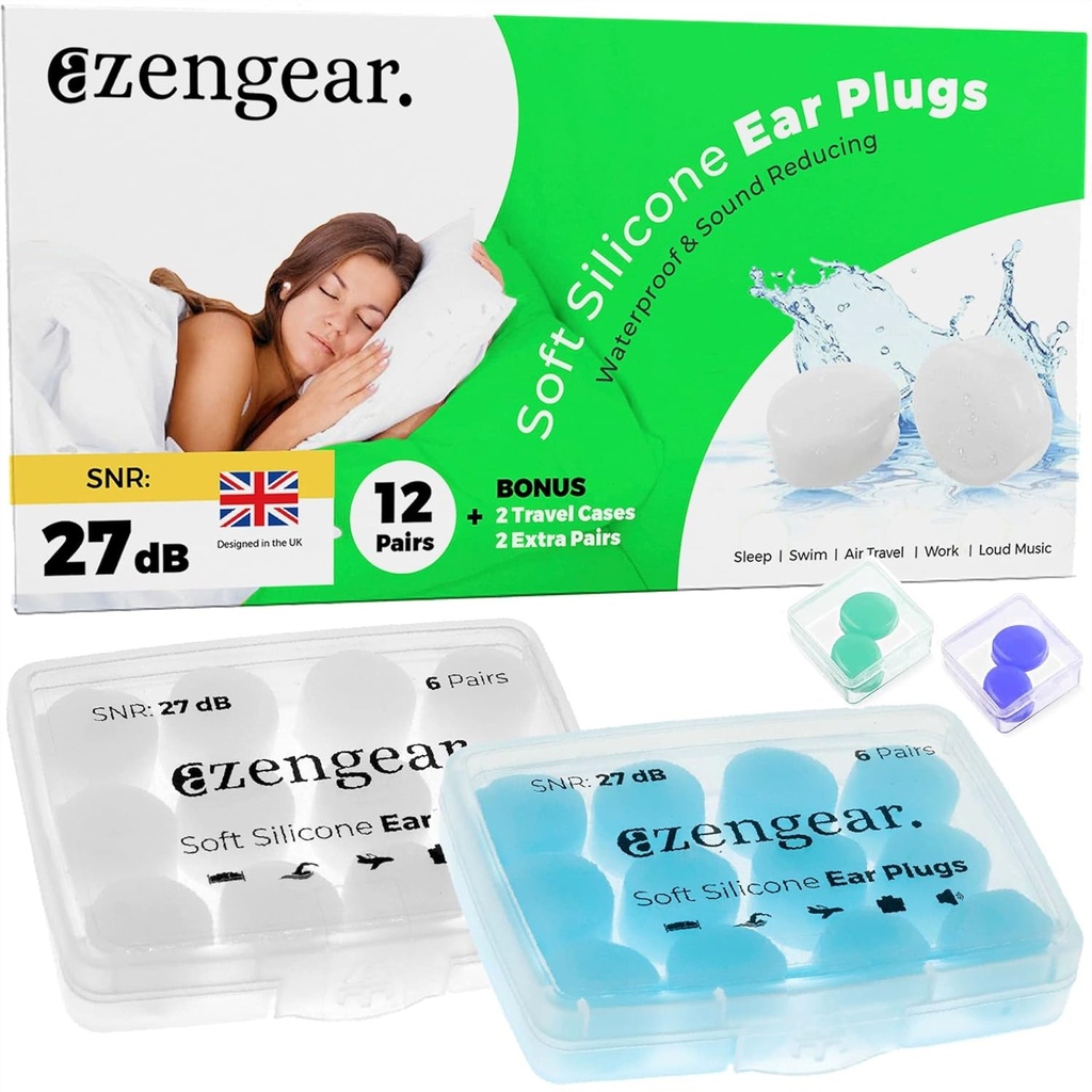 אוזניים Plugs for Sleep (14 Pairs), Soft Silicone אוזניות, Reusable, Sleep, Noise Sound Cancelling, שחייה, עבודה