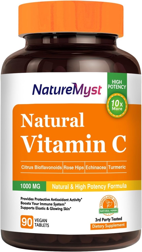 ויטמין C Tablet, 1000 מ"ג, טופס טבעי, עתיר גבוה, Citrus Bioflavonoids, Rose hip, Echinacea & Turmeric, Immune & Skin Health, 90 טבליות טבעוניות