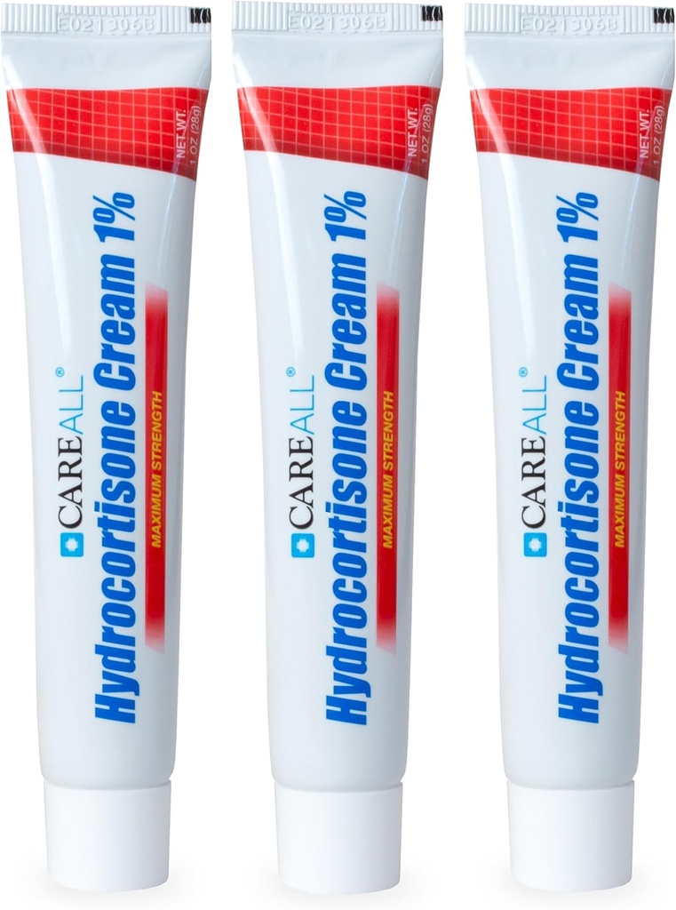CareAll Hydrocortisone 1%, 1oz Tube (Pack of 3), חום מקסימלי Anti-Itch Cream, הקלה מ-Itching ו Redness מ באג Bites, אקסמה, פסוריאזיס, הרעל Ivy, Oak ו- Sumac