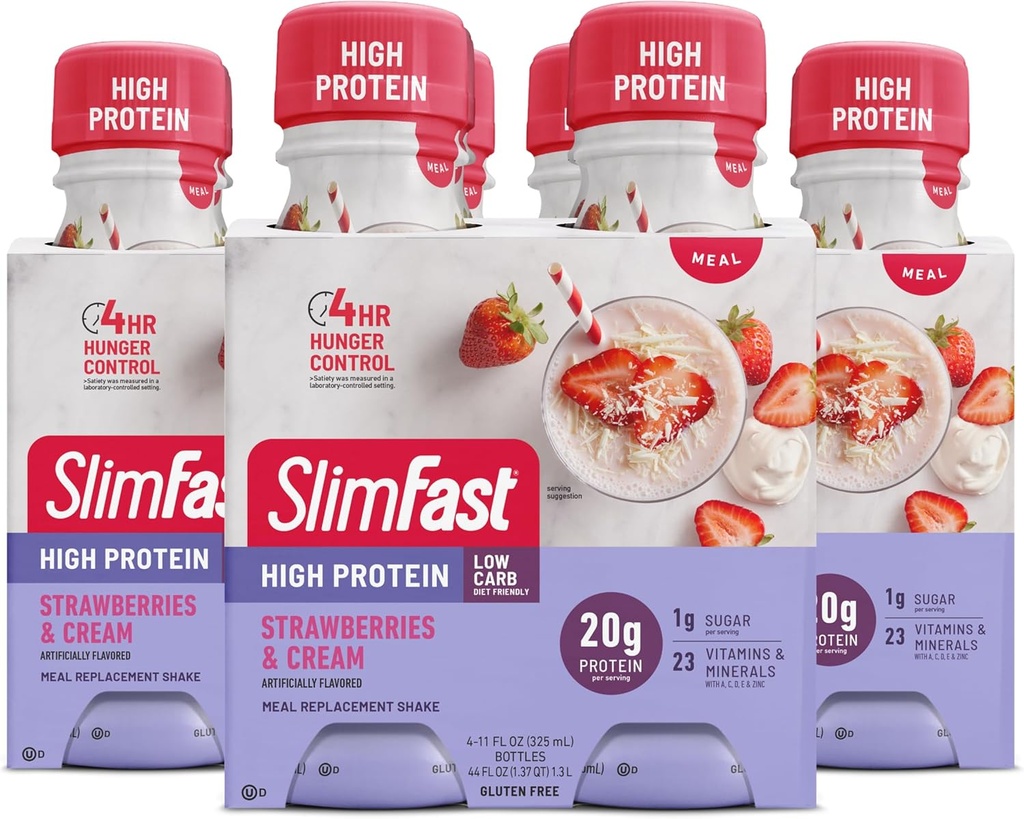 SlimFast Advanced Nutrition Mealחל חלבון שקד - מוכן לשתות, פינק, סטרוגרס ו Cream, 4 בקבוקי בקבוק (Pack of 3)