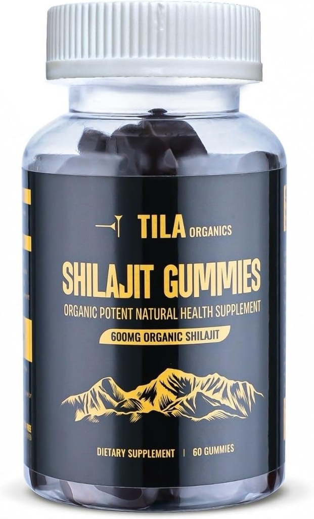 Tila אורגני ההימלאיה Shilajit Resin Soft Gels - 60 מסטיקנים, 600 מ"ג תוספת טבעית לגברים ונשים עם מעל 85 מינרלים Trace, Fulvic Acid ו Acid טבעוני חינם Gluten חינם